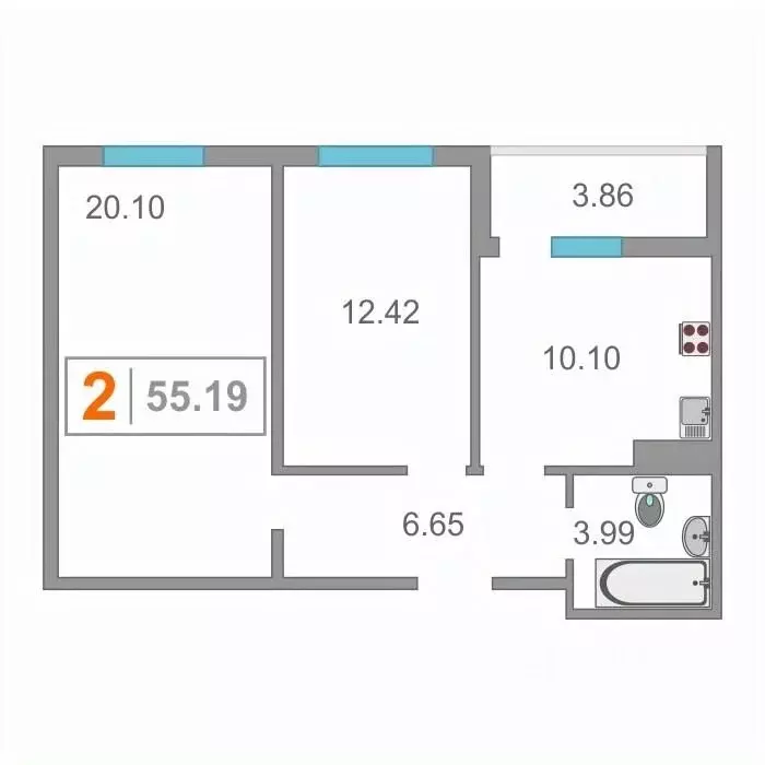 2-к кв. Тюменская область, Тюмень Ставропольская ул., 97к4 (52.5 м) - Фото 2
