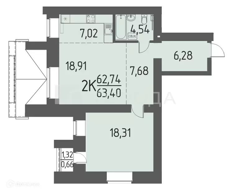 Продаётся 2-к квартира, 63.4 м - Фото 1