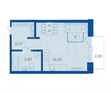 Квартира-студия, 29,8 м, 6/17 эт. - Фото 1