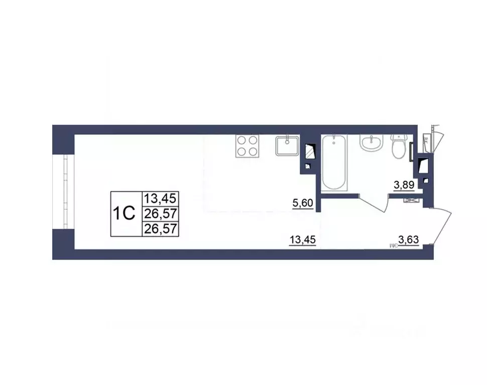Студия Башкортостан, Уфа Космос жилой комплекс, лит1 (26.66 м) - Фото 1