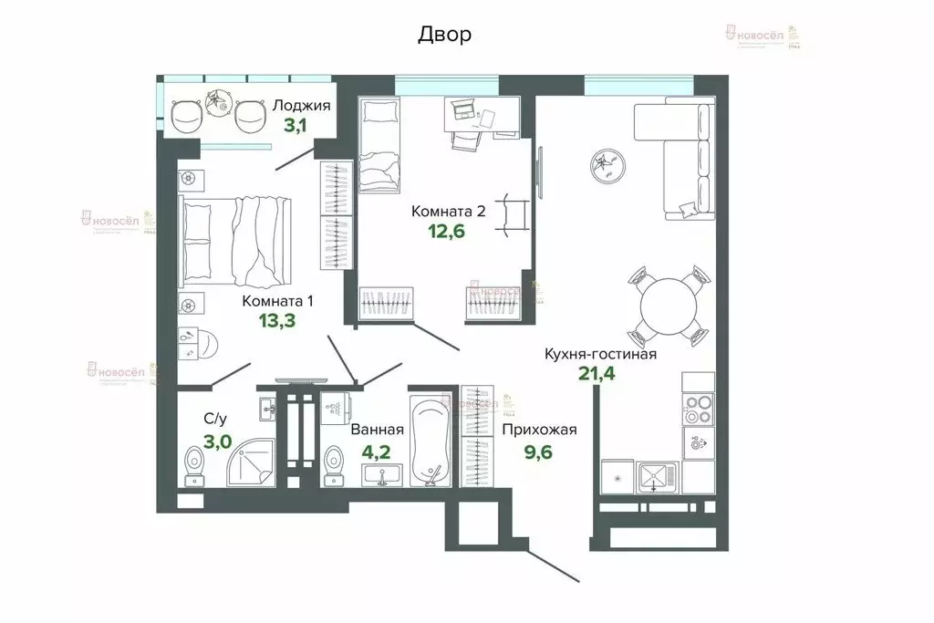 2-комнатная квартира: Екатеринбург, улица Владимира Высоцкого, 5 (65 ... - Фото 1