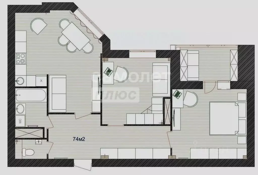 2-к кв. Брянская область, Брянск ул. Красина, 26 (74.0 м) - Фото 2