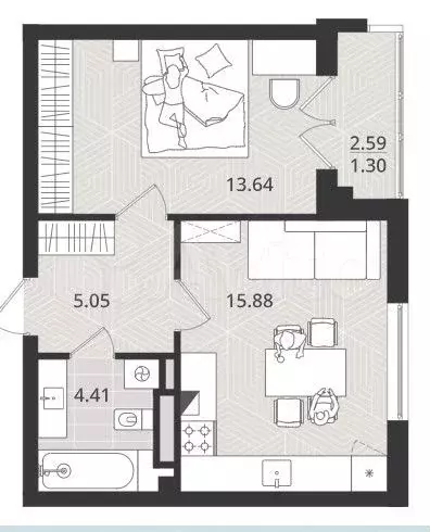 1-к. квартира, 40,3 м, 3/4 эт. - Фото 1