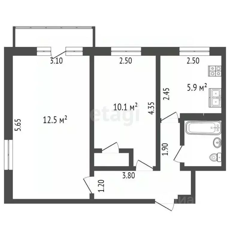 2-к кв. Орловская область, Орел Комсомольская ул., 312 (43.4 м) - Фото 1