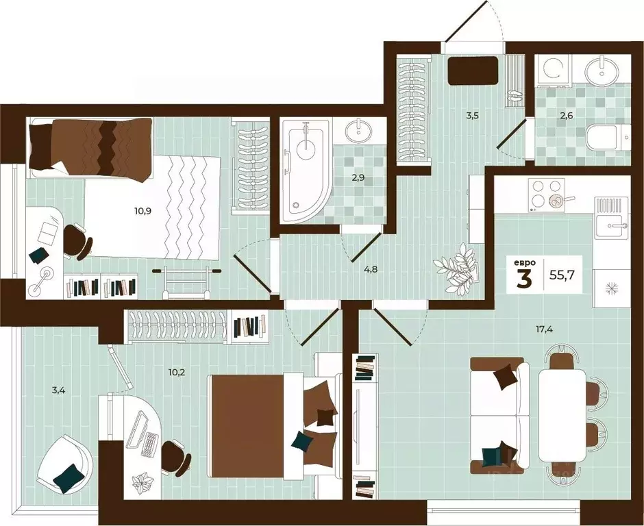 3-к кв. Тульская область, Тула ул. Академика Насоновой, 3 (55.7 м) - Фото 1