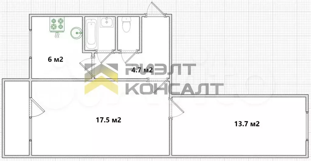 2-к. квартира, 45,2 м, 5/5 эт. - Фото 0