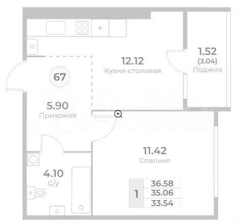 1-к. квартира, 36,6 м, 7/10 эт. - Фото 1