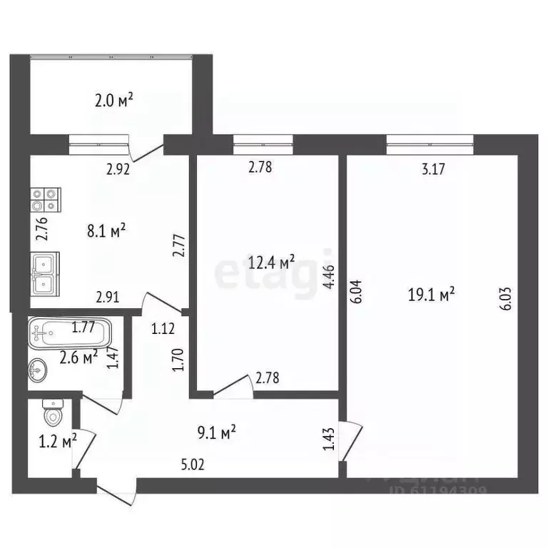2-к кв. Мордовия, Саранск Республиканская ул., 7 (55.0 м) - Фото 2