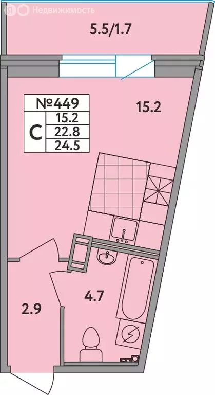 Квартира-студия: Новое Девяткино, Главная улица, 2 (24.5 м) - Фото 1