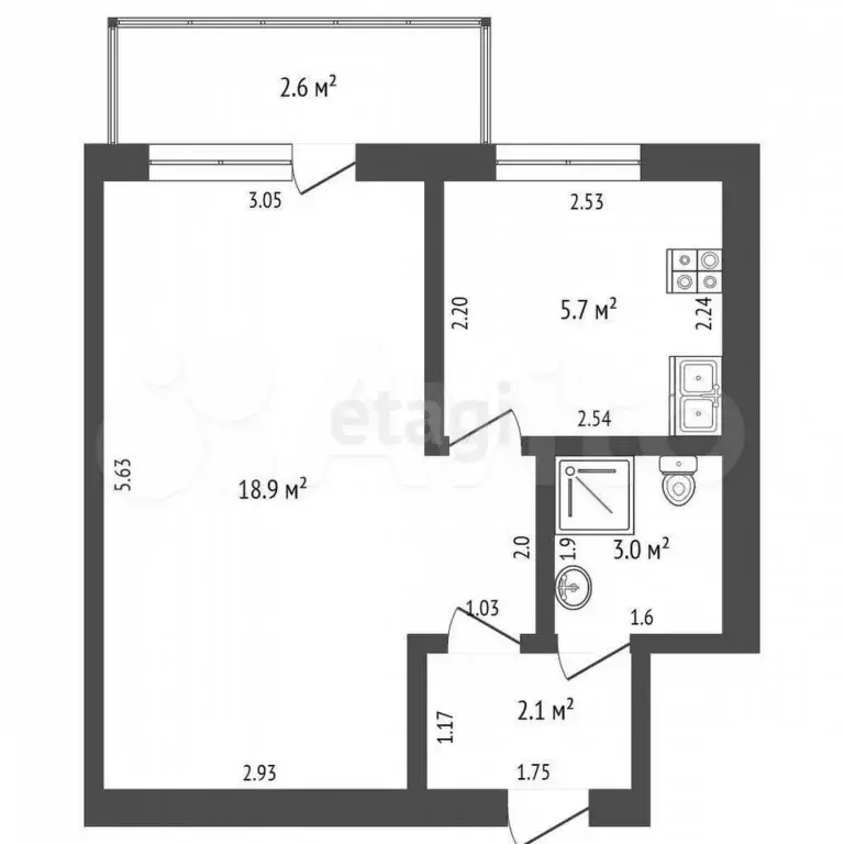 1-к. квартира, 30,7 м, 4/5 эт. - Фото 0