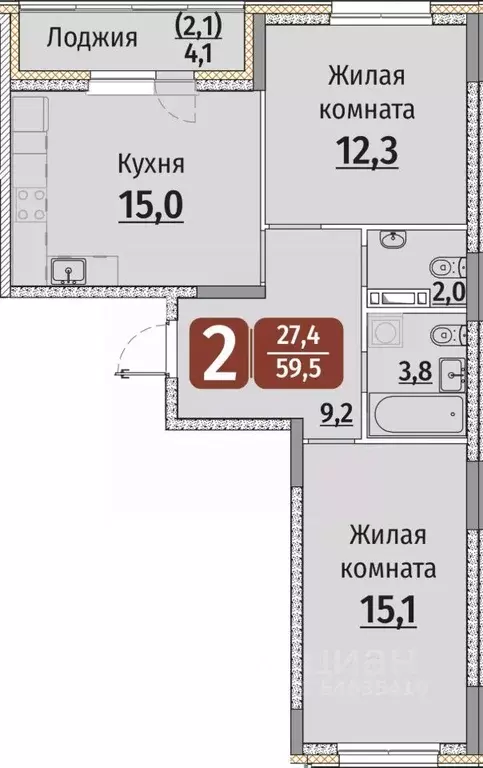 2-к кв. Чувашия, Чебоксары ул. Энергетиков (61.55 м) - Фото 0