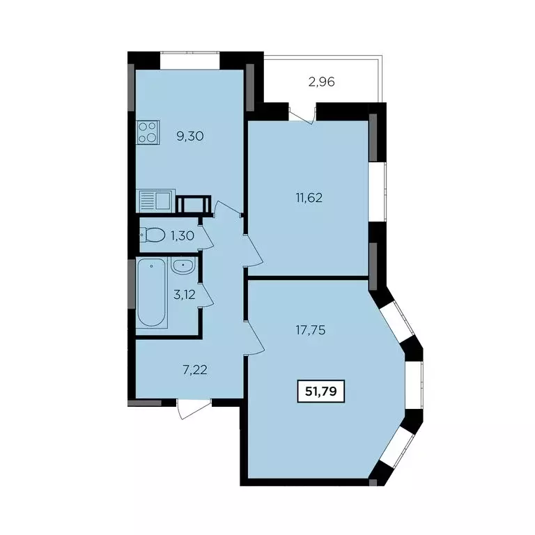 2-комнатная квартира: Обнинск, Комсомольская улица, 7к2 (51.79 м) - Фото 0