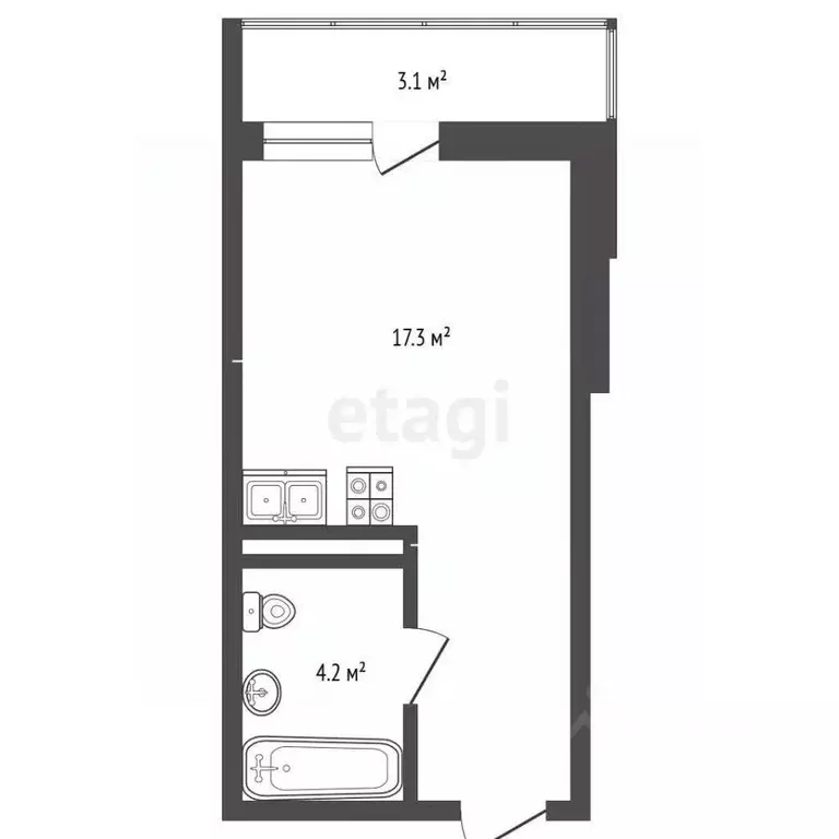 Студия Ростовская область, Аксай ул. Александра Невского, 2 (23.1 м) - Фото 2