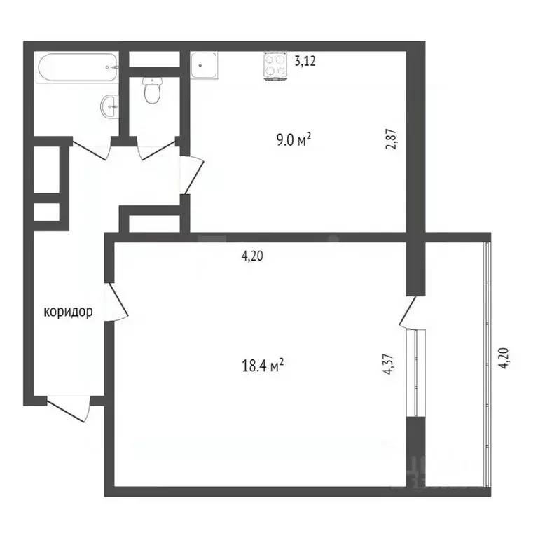 1-к кв. Омская область, Омск ул. Рокоссовского, 20 (38.6 м) - Фото 1