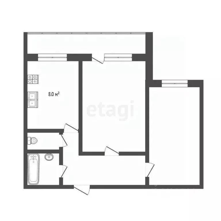 2-к кв. Тюменская область, Тюмень ул. Федюнинского, 11А (45.4 м) - Фото 1