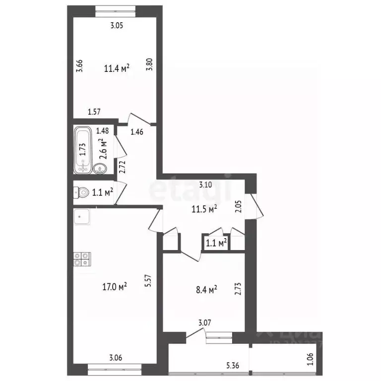 2-к кв. Ханты-Мансийский АО, Нягань 1-й мкр, 45 (52.7 м) - Фото 1