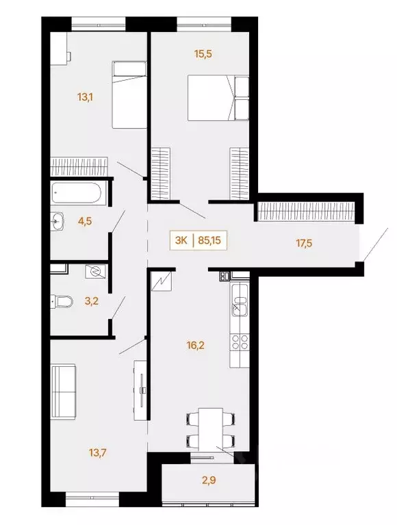3-к кв. Ханты-Мансийский АО, Ханты-Мансийск Самаровская ул., 2А (85.55 ... - Фото 0