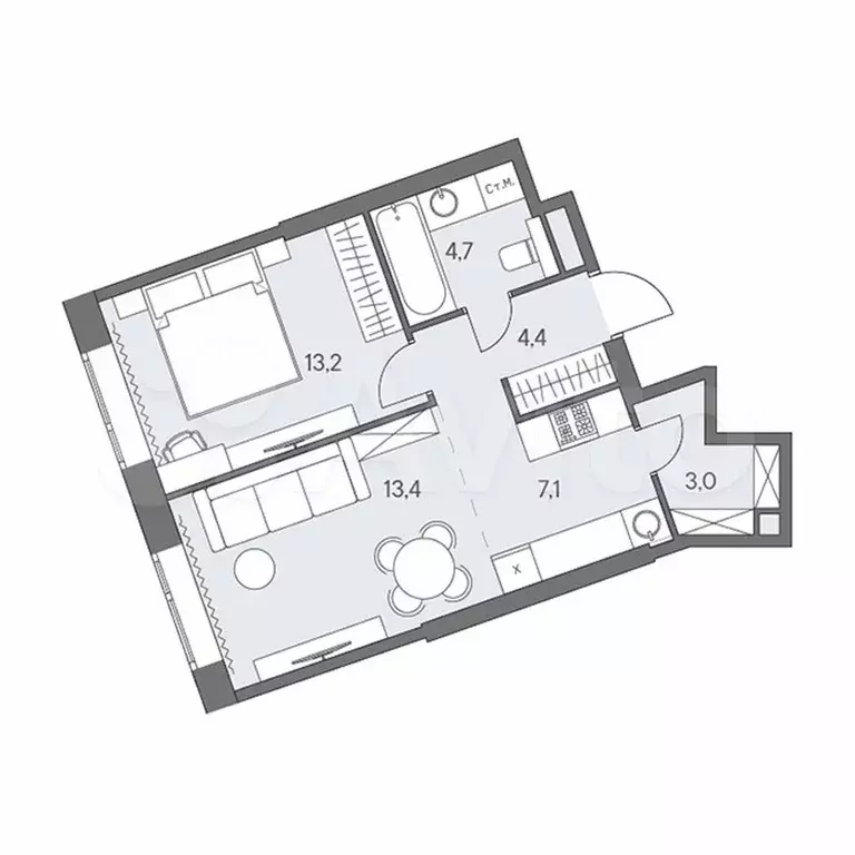 2-к. квартира, 45,8 м, 12/31 эт. - Фото 0