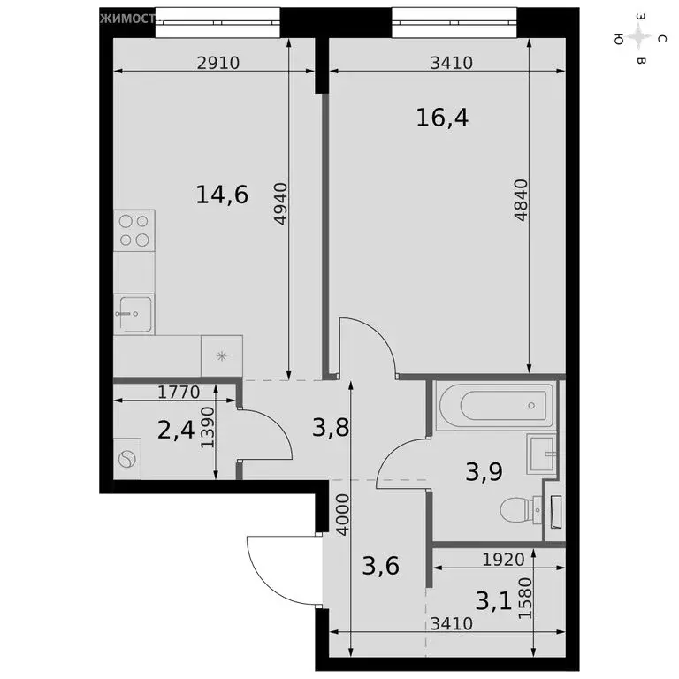 1-комнатная квартира: Казань, ЖК Фриссон (47.8 м) - Фото 1