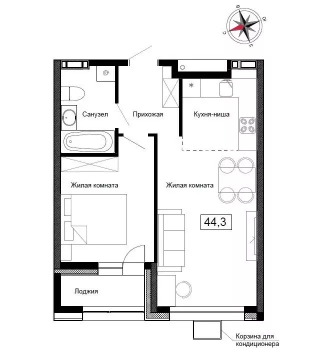 Квартира-студия: Новый, улица Ленина, 6с1 (44.3 м) - Фото 1