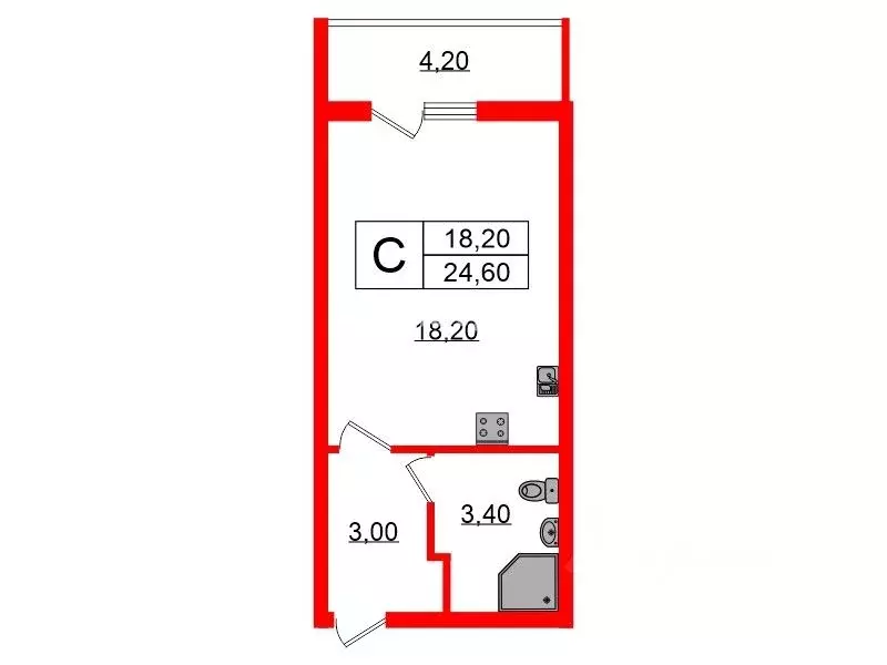 Студия Санкт-Петербург ул. Орбитальная, 9к1 (24.6 м) - Фото 1