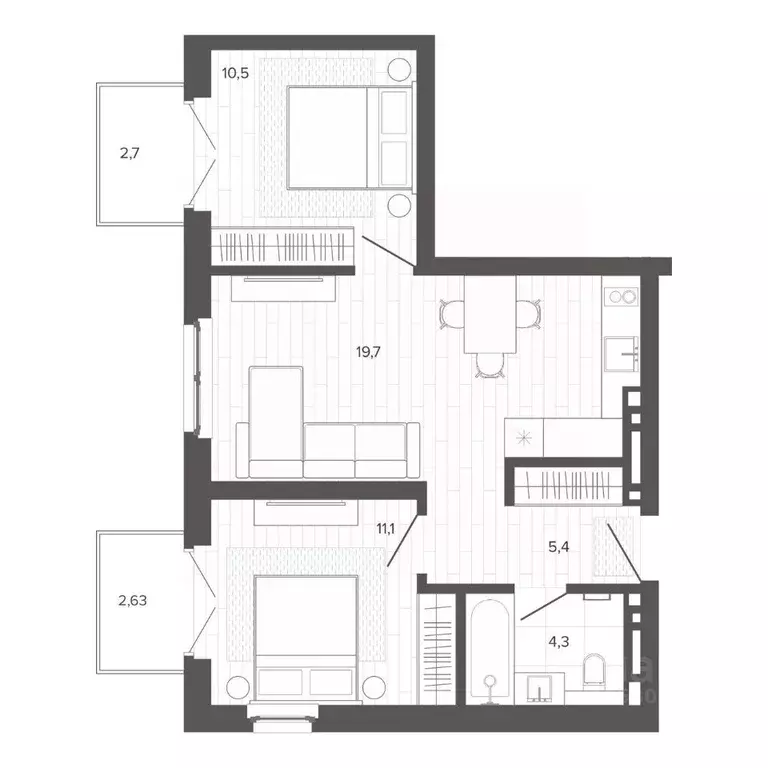 3-к кв. Алтайский край, Барнаул тракт Змеиногорский, 35Бк3 (56.18 м) - Фото 1