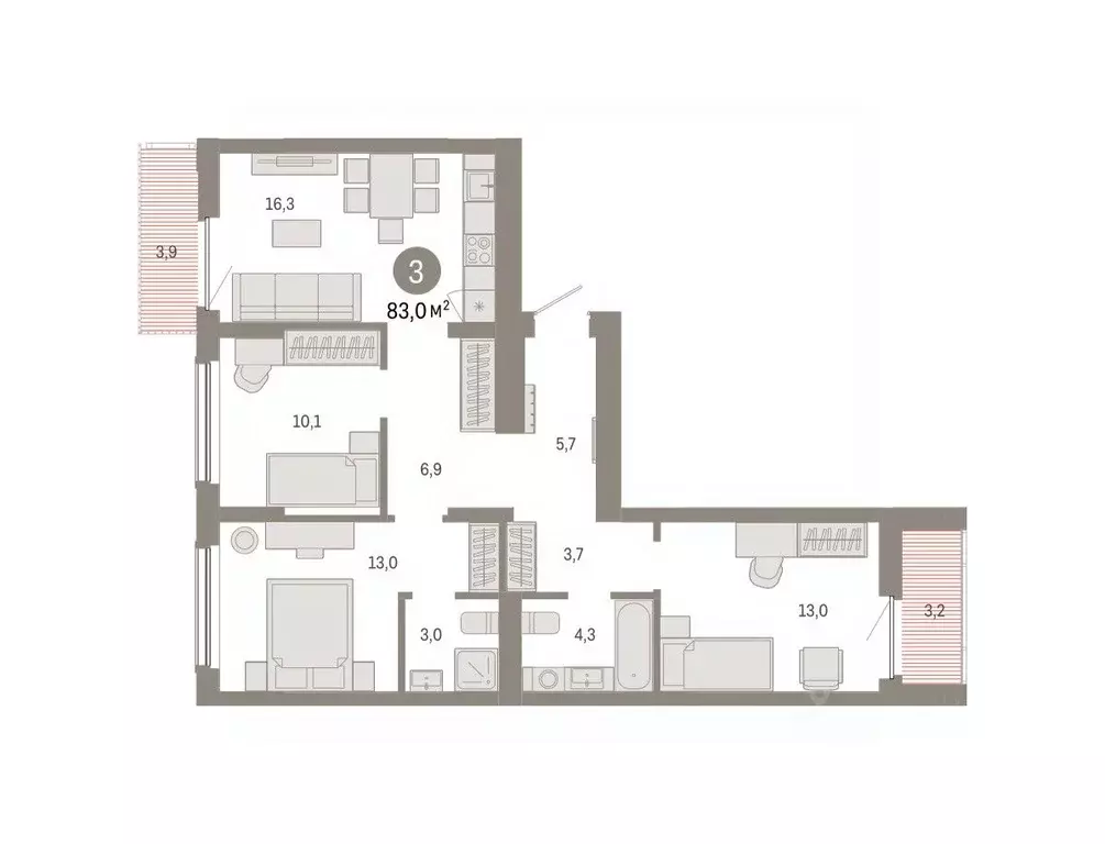 3-к кв. Омская область, Омск  (83.0 м) - Фото 2