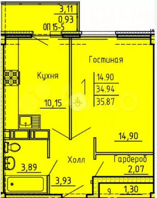 1-к. квартира, 37 м, 11/18 эт. - Фото 0