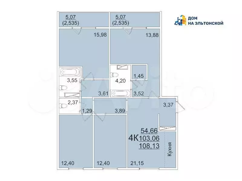4-к. квартира, 108,1 м, 3/10 эт. - Фото 0