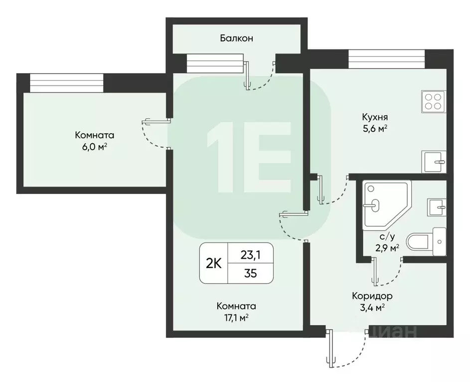 2-к кв. Новосибирская область, Новосибирск ул. Гоголя, 17А (35.0 м) - Фото 1