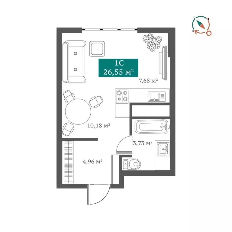 Квартира-студия: Тюмень, улица Тимофея Чаркова, 81к2 (26.5 м) - Фото 0