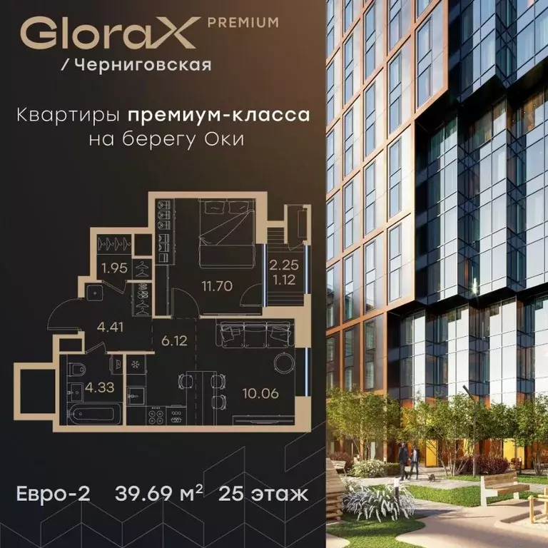 1-к кв. Нижегородская область, Нижний Новгород Глоракс Премиум ... - Фото 0
