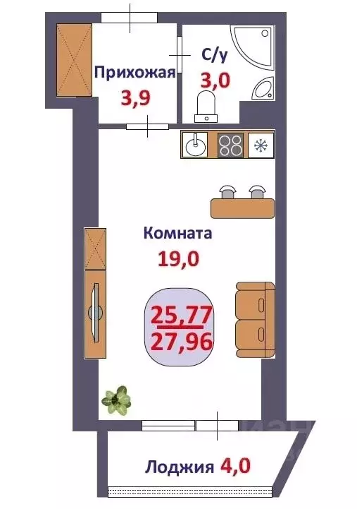 Студия Кировская область, Киров ул. Калинина, 40 (25.8 м) - Фото 1