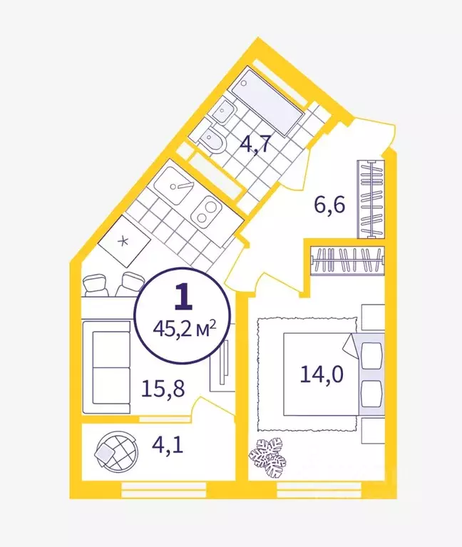 1-к кв. Свердловская область, Екатеринбург ул. Советская, 19Б (43.12 ... - Фото 0