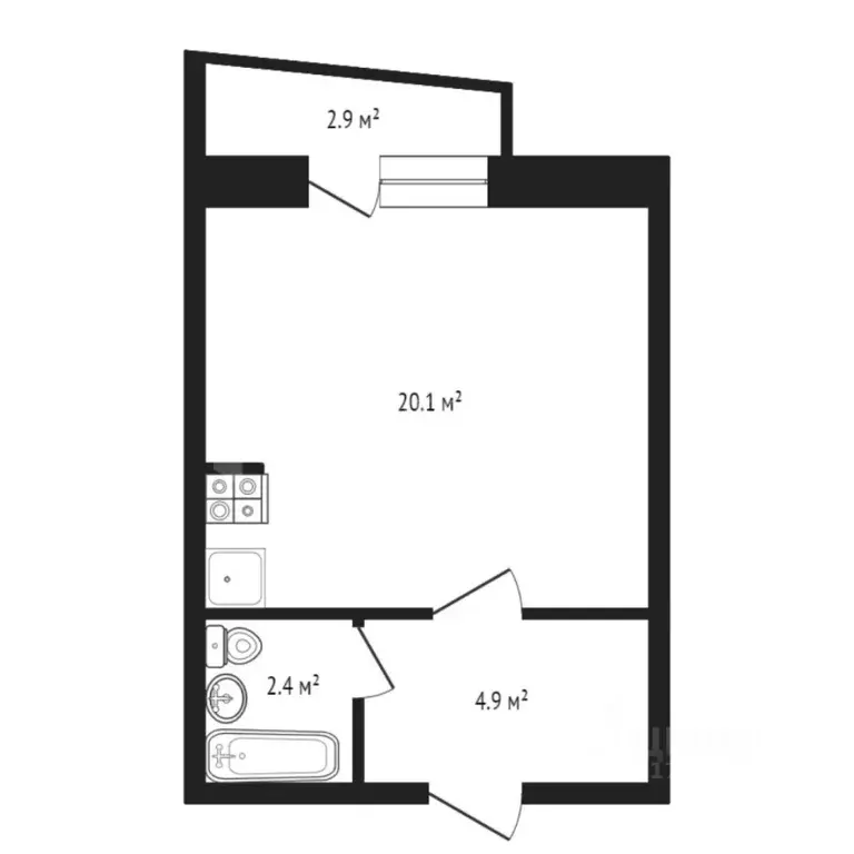Студия Тюменская область, Тюмень Харьковская ул., 85а (30.0 м) - Фото 1
