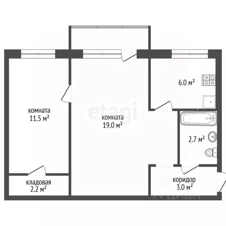 2-к кв. Челябинская область, Челябинск ул. Елькина, 84в (44.6 м) - Фото 1