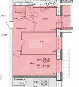 2-к кв. Калужская область, Калуга проезд 3-й Академический, 10 (57.69 ... - Фото 2