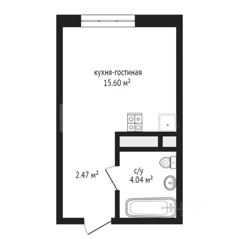 Студия Тюменская область, Тюмень ул. Краснооктябрьская, 16к1 (22.0 м) - Фото 1