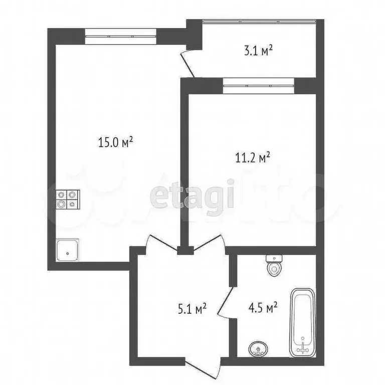 1-к. квартира, 35,9 м, 3/4 эт. - Фото 0