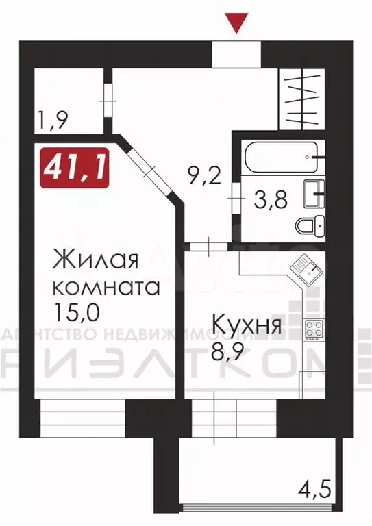 1-к. квартира, 41,1м, 6/10эт. - Фото 1