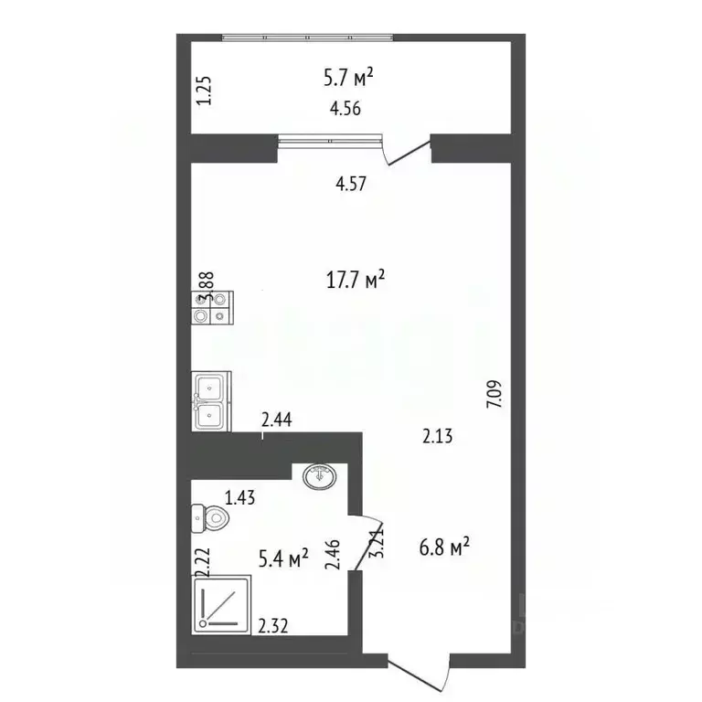 Студия Тюменская область, Тюмень ул. Евгения Войнова, 7 (36.0 м) - Фото 1