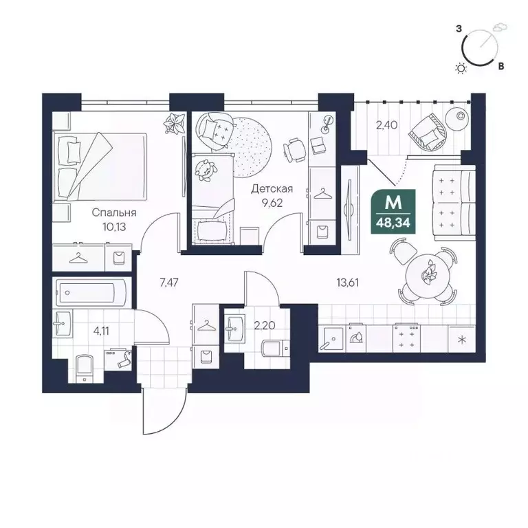 2-к кв. Новгородская область, Великий Новгород Медь кв-л,  (48.34 м) - Фото 1