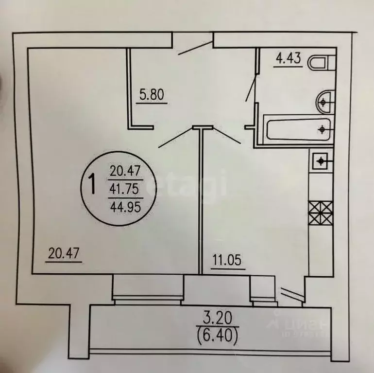 1-к кв. Татарстан, Казань ул. Галимджана Баруди, 18А (43.5 м) - Фото 1