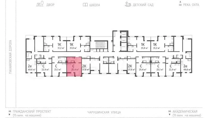 Квартира-студия, 26,2 м, 6/24 эт. - Фото 1