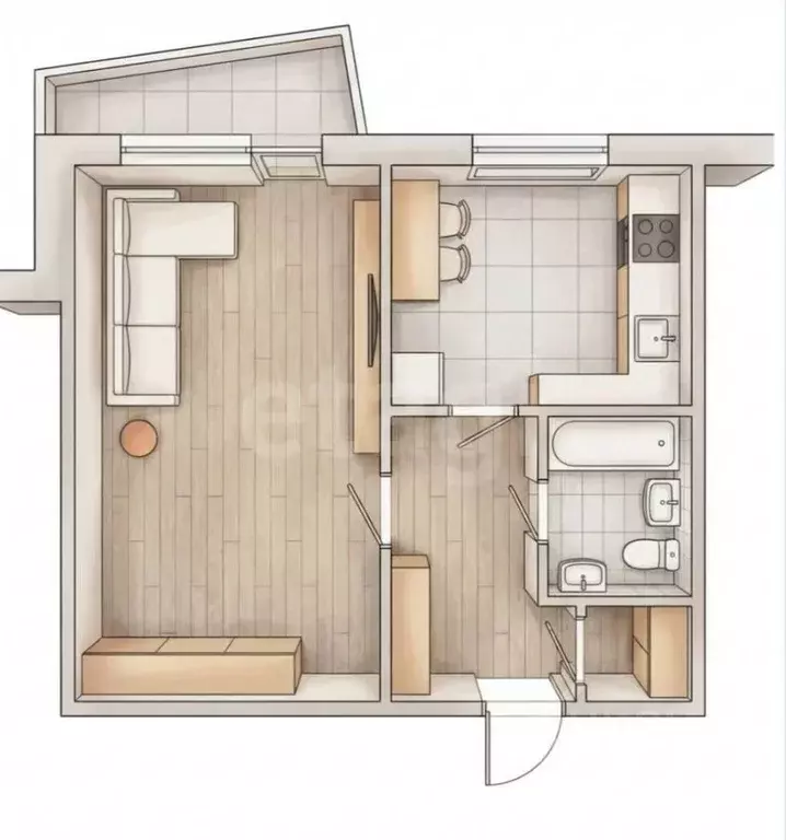 1-к кв. Татарстан, Казань ул. Батыршина, 39 (35.0 м) - Фото 2