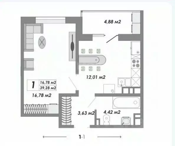 1-к кв. Оренбургская область, Оренбург ул. Гаранькина, 21 (39.28 м) - Фото 2
