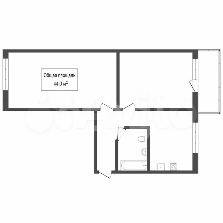 2-к. квартира, 47,1 м, 2/5 эт. - Фото 0