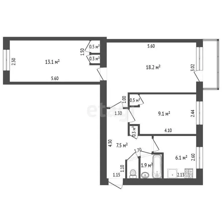 3-комнатная квартира: Миасс, улица Победы, 26 (58.4 м) - Фото 1