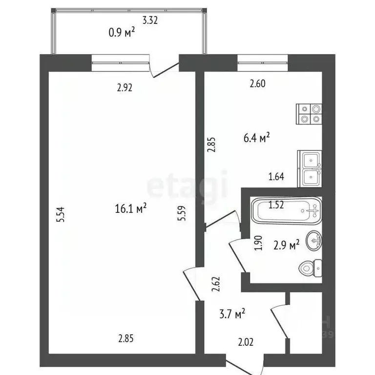 1-к кв. Башкортостан, Стерлитамак просп. Октября, 18 (30.7 м) - Фото 2