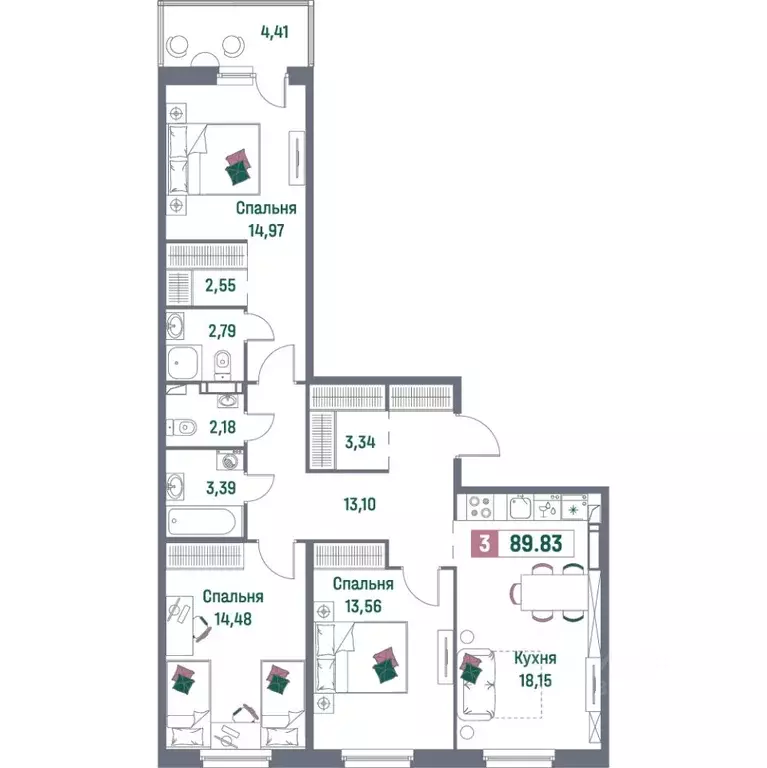 3-к кв. Ленинградская область, Мурино Всеволожский район, Фотограф ... - Фото 1